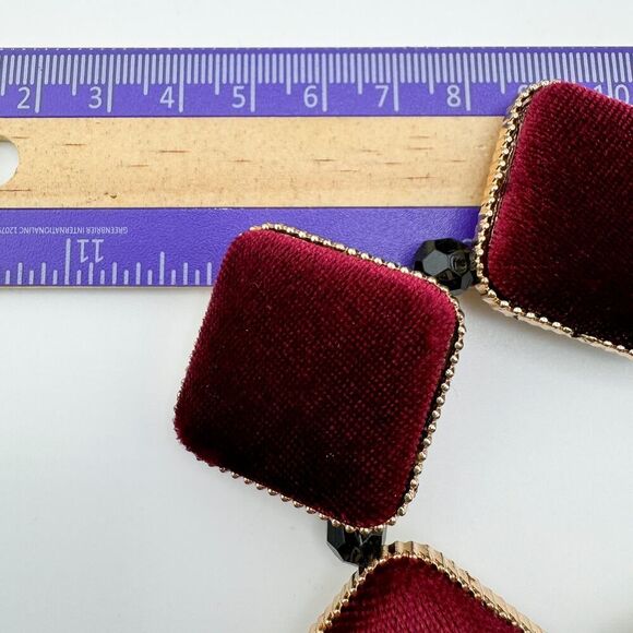 Vintage Japanese Velvet Square Faceted Beaded Necklace Geometric Fuzzy Delicate - Picture 12 of 13